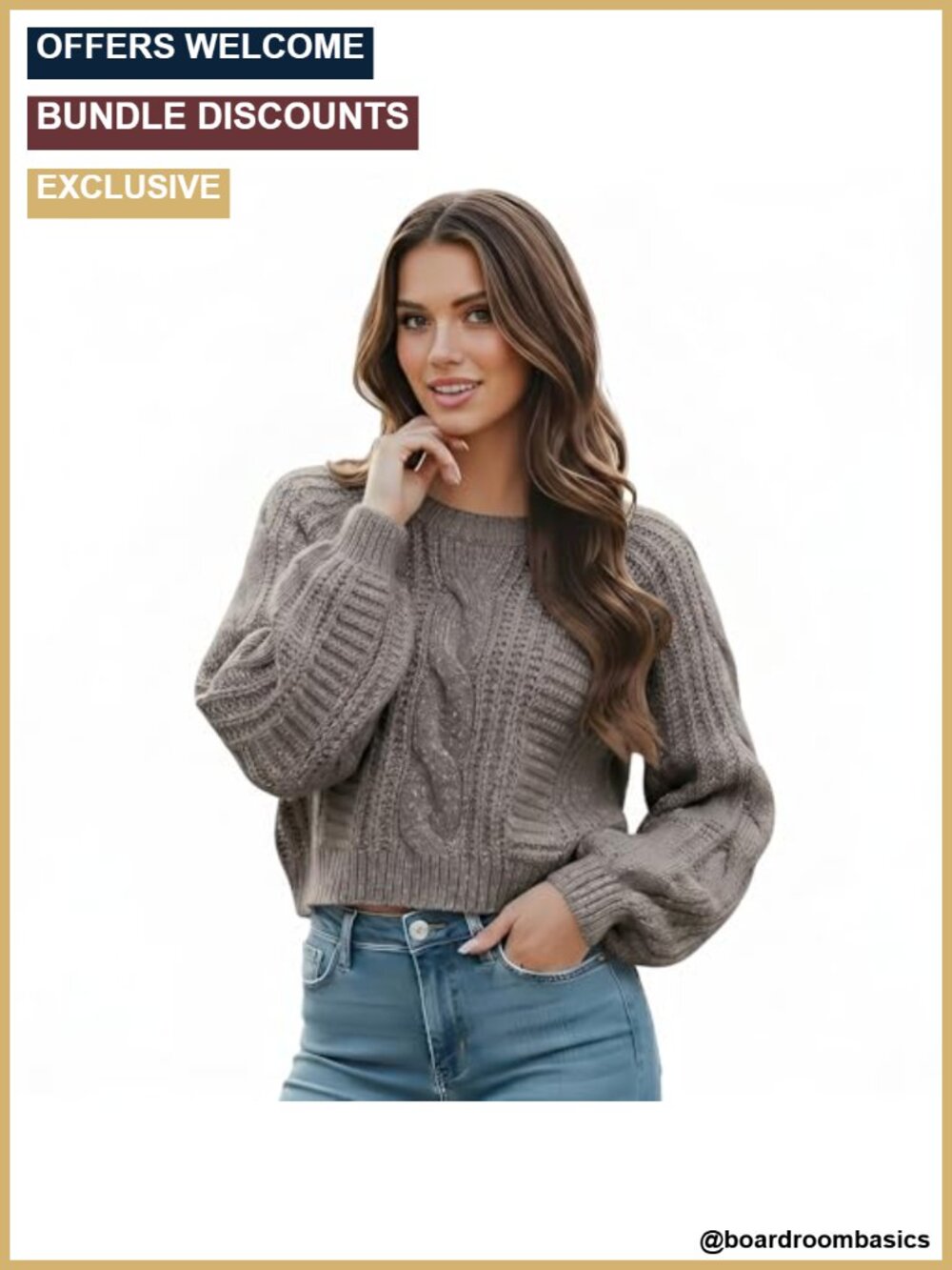 Cropped Cable Knit Sweater Soft Warm Long Sleeve Pullover Fall Winter